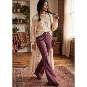 Free People We The Free Burgundy High Rise Wide Leg Flare Pants Size 30 EUC